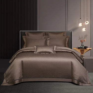 Black Brown Egyptian Cotton 1000TC Soft Silky Jacquard Wave Bedding Set